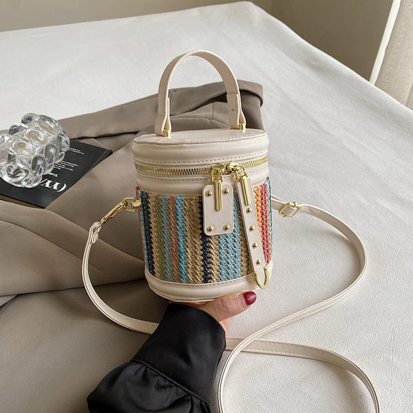 Bej Küçük Saman Crossbody Çanta